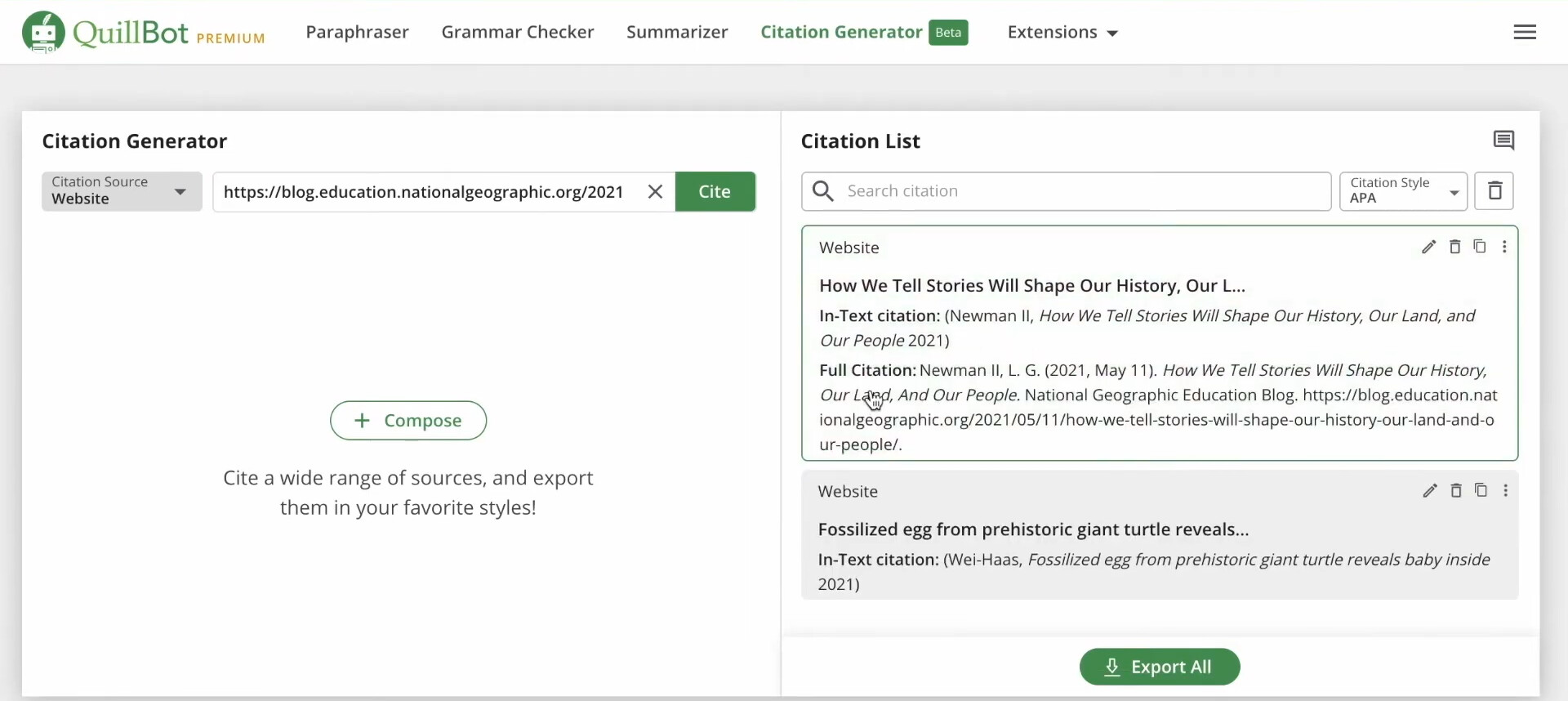 Quillbo AI générateur de citation avec Citation Generator